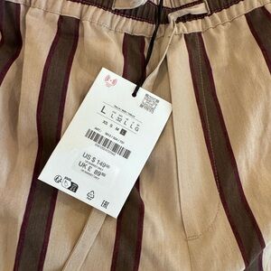 Zara Beige and Burgundy Striped Straight Leg Pants